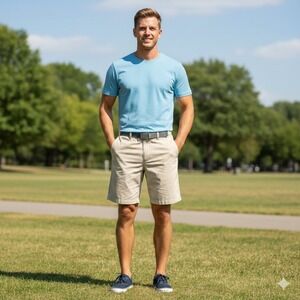 Columbia Mens Size Small Omni-Shade Hiking Shorts Beige Nylon Belted Outdoors